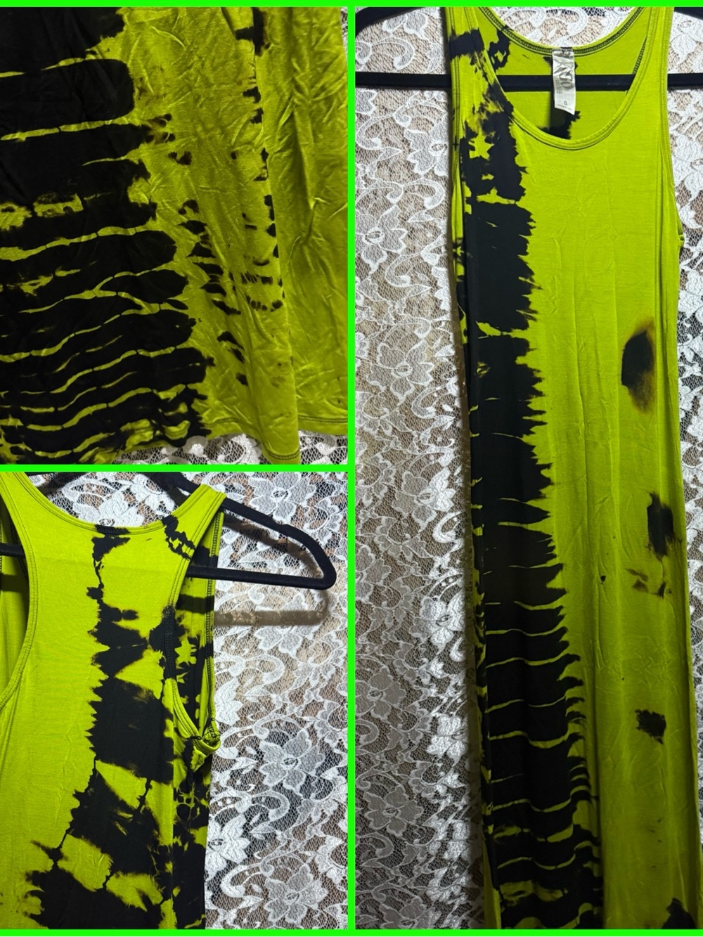 Go Couture Neon Lime and Black Tie-Dye Maxi Dress excellent condition small
